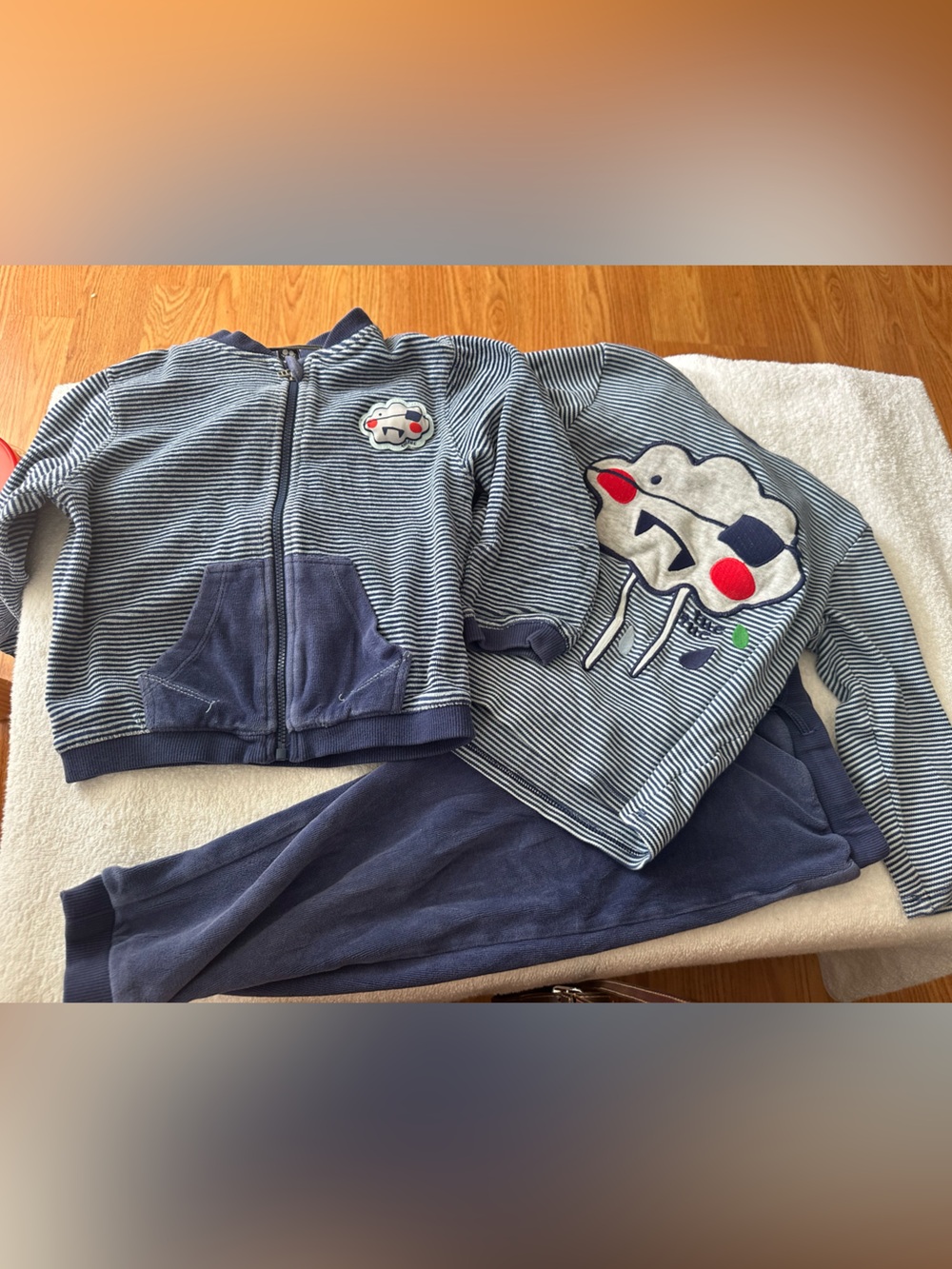 Mini A Ture Navy & White Striped Sweatshirt and Jogger Set with Cloud Patch